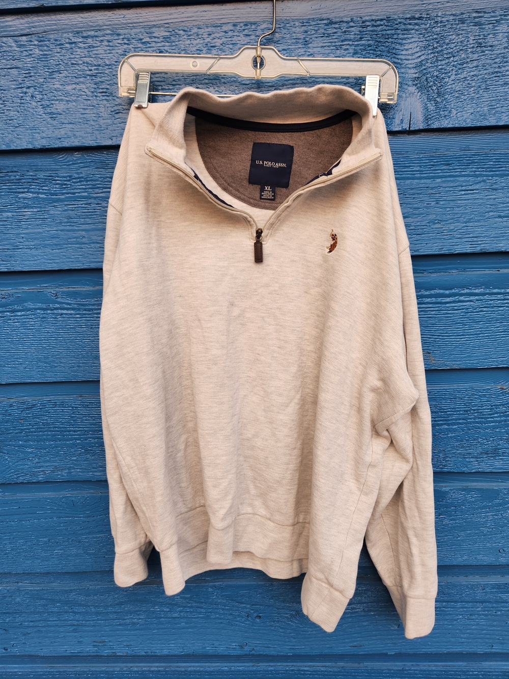 U.S. Polo Assn. Men's Cream V-Neck Quarter-Zip Sweater